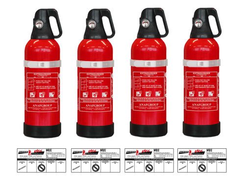 MBS-FIRE (ANAF) 4x 2kg ABC Pulver Feuerlöscher KFZ Alubehälter